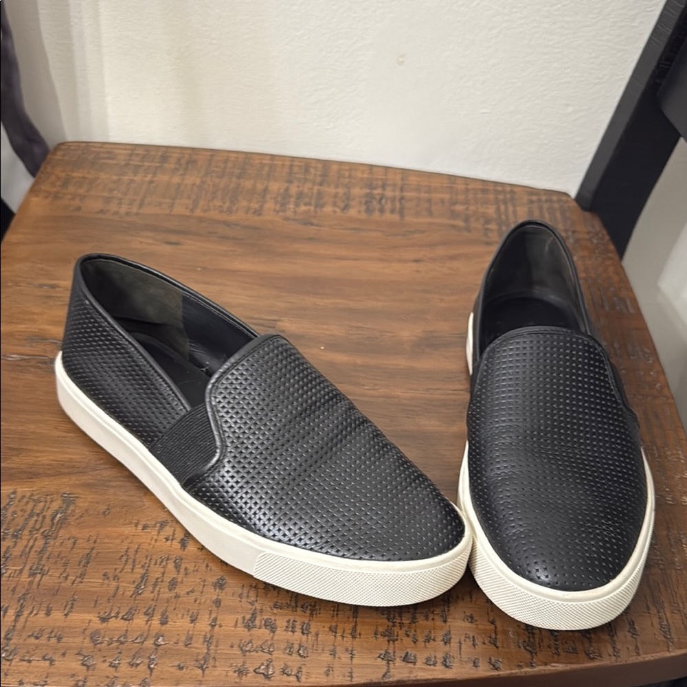 Vince Black Flats Perforated Leather Slip-On